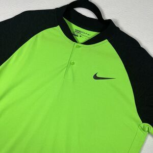 Nike Golf Modern Fit Polo XL Neon Green Black Raglan Dri-FIT Henley Shirt 833079